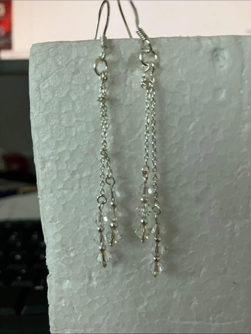 Crystal Sterling Silver Dangle Chain Earrings